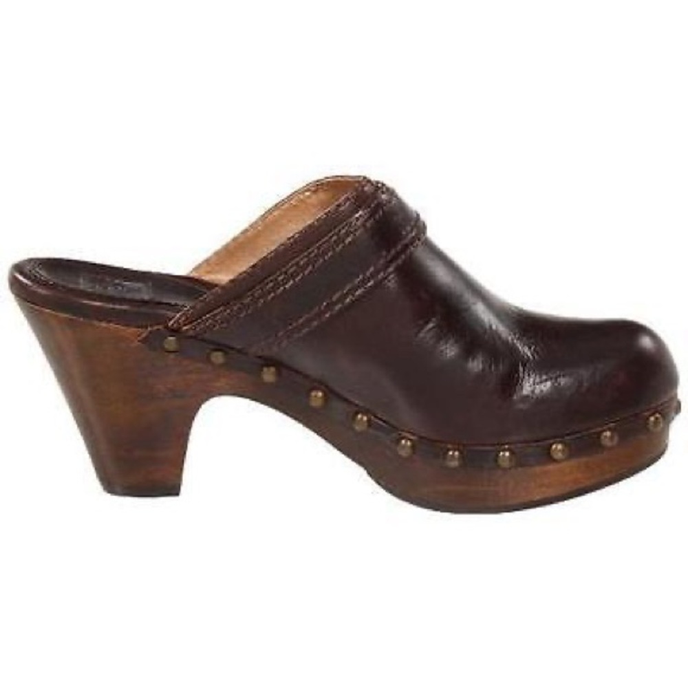 Frye Audra Button Heel Mule Clog dark brown 7.5 comfy - Picture 1 of 6